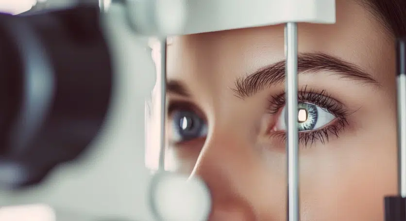 Photo montrant les yeux d'une femme dans un appareil d'examen de la vue - Les maladies de la rétine et leurs traitements | Pôle Ophtalmologie normandie - Barentin